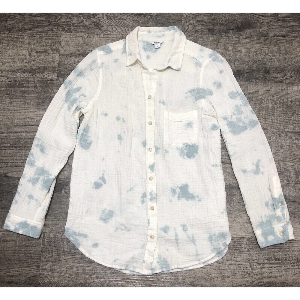 Sonoma Women’s Blue /Cream Sz M Shirt Tie Dye Long Sleeve Button Front Top B1